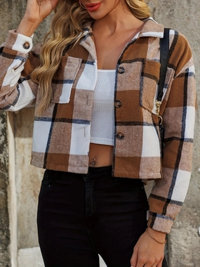 Plaid Collared Neck Cropped Jacket Shop Hot Picks Limited Offer Alert