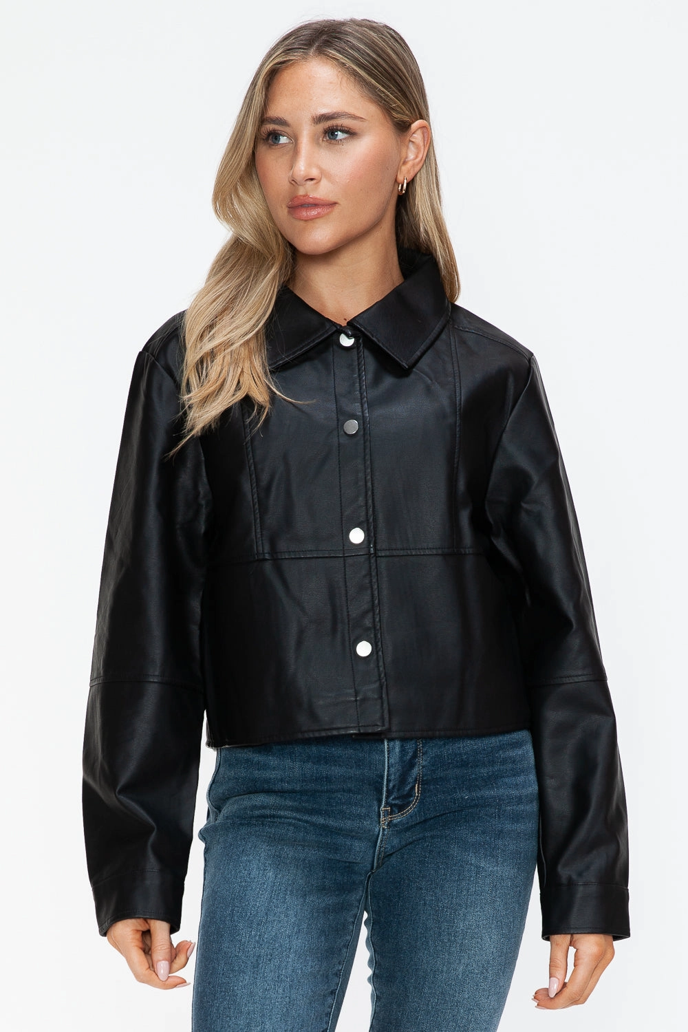 Todays Hot Savings Clearance Event Snobbish Snap Down Long Sleeve Pu Leather Jacket
