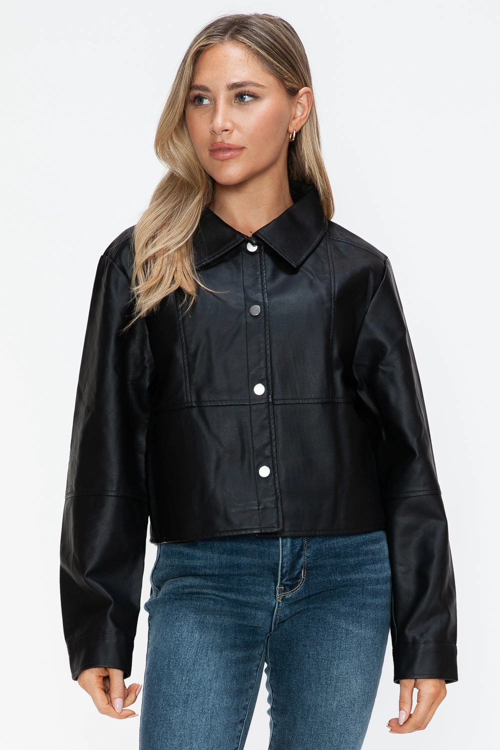 Snobbish Snap Down Long Sleeve Pu Leather Jacket EndofWeek Deals