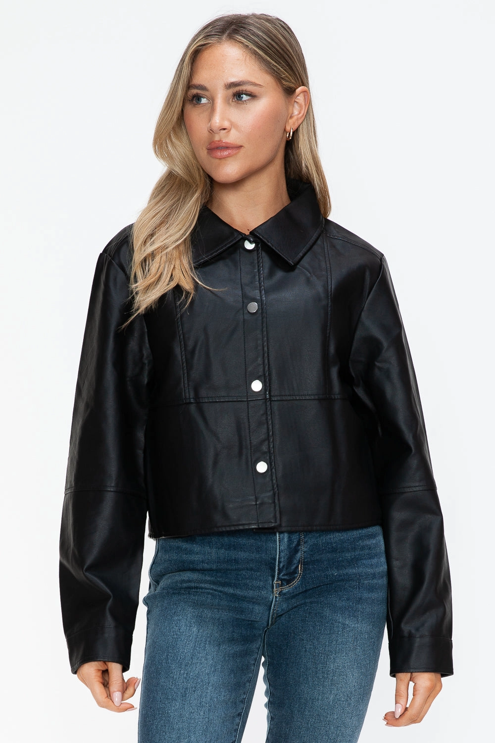 Hot Sale Frenzy Trending Now Discount Snobbish Snap Down Long Sleeve Pu Leather Jacket