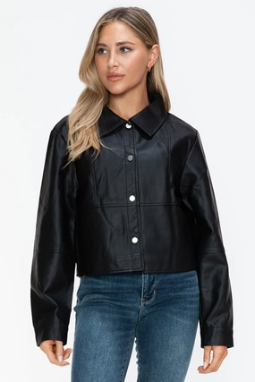 Hot Sale Alert Snobbish Snap Down Long Sleeve Pu Leather Jacket