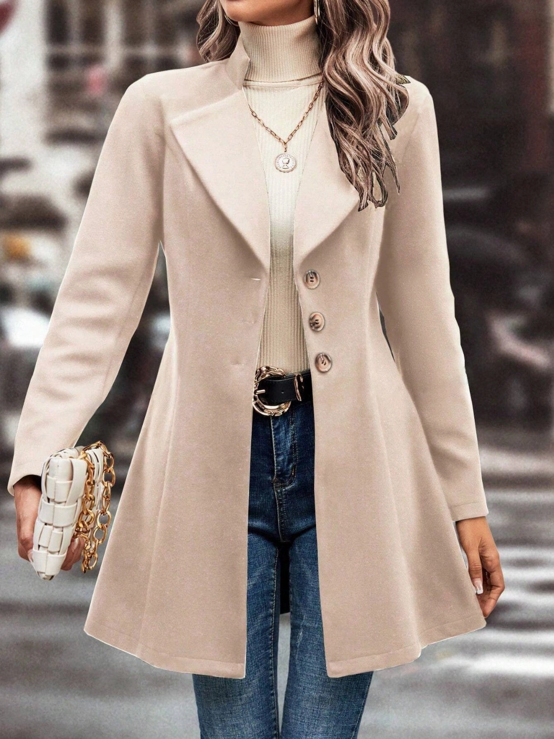 Collared Neck Long Sleeve Longline Coat Today Only Discount Alert Shop Hot Deals