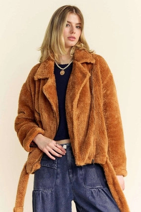 Davi & Dani Fuzzy Zip Up Collared Neck Jacket Daily Special Offer Exclusive Deal Inside