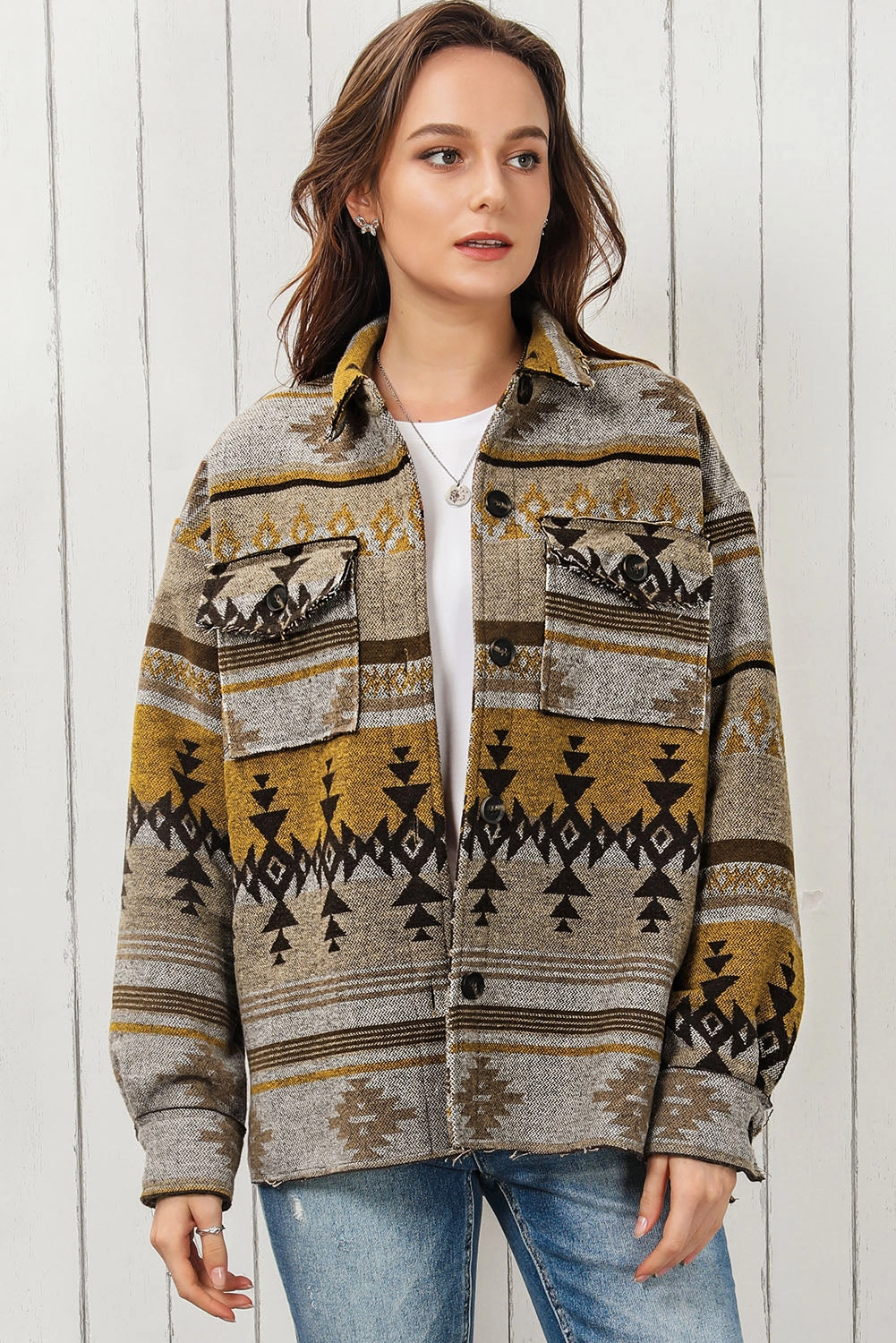 Grab It Before Gone Geometric Collared Drop Shoulder Jacket