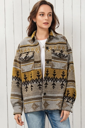 Surprise Discount Today Geometric Collared Drop Shoulder Jacket