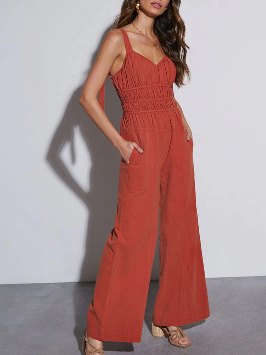 MustHave Deal Last Chance Steal Perfee Ruched Wide Strap Jumpsuit With Pockets