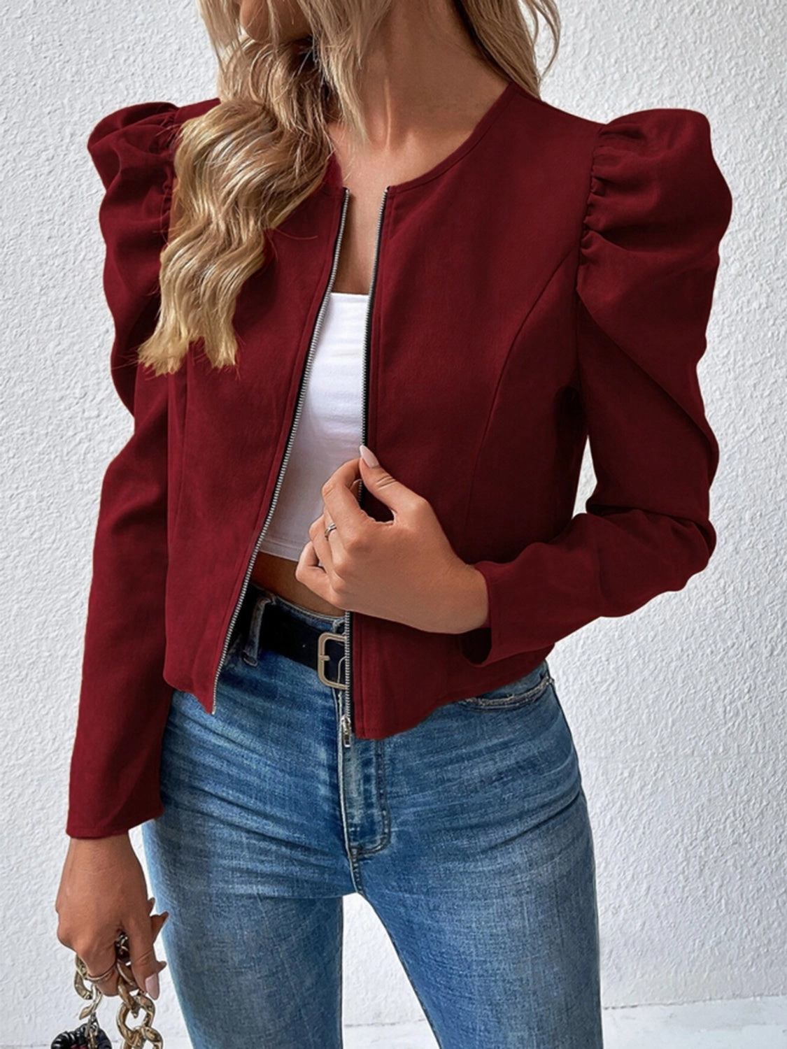 Zip Up Puff Sleeve Jacket GiftWorthy Sale Online Exclusive Deal