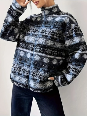 Shop Smart Deals Geometric Turtleneck Zip Up Jacket