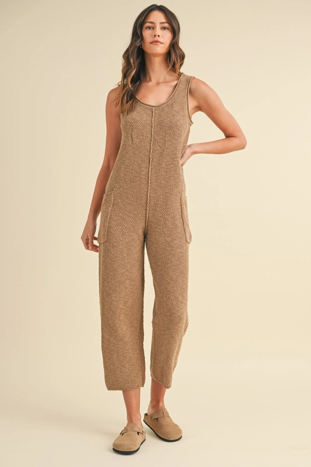 Mega Hot Offer Mable Sleeveless Knit Crop Jumpsuit With Pockets