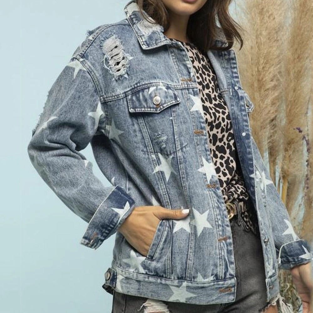 Star Distressed Denim Shacket Special Surprise Sale Save More Now