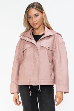 How Dare U Drawstring Hem Pu Leather Zip Up Jacket Todays Special Picks