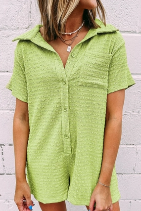 Flash Sale Alert Textured Short Sleeve Patched Pocket Buttoned Romper