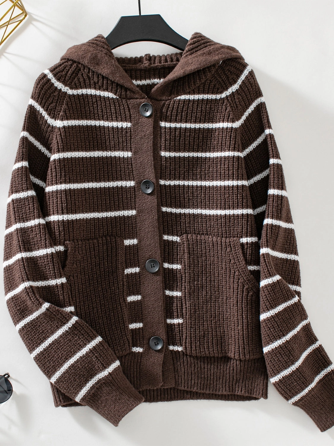 Striped Button Up Long Sleeve Hooded Cardigan MustHave Clearance Flash Deal Alert