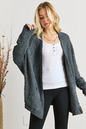 Mega Sale Now Adora Popcorn Knit Open Front Long Sleeve Cardigan