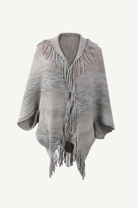 Multicolored Fringe Trim Poncho Today Only Discount