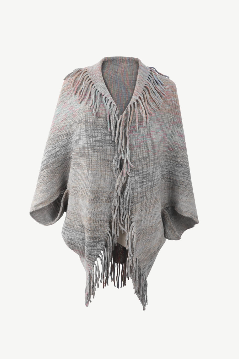 Multicolored Fringe Trim Poncho Today Only Discount