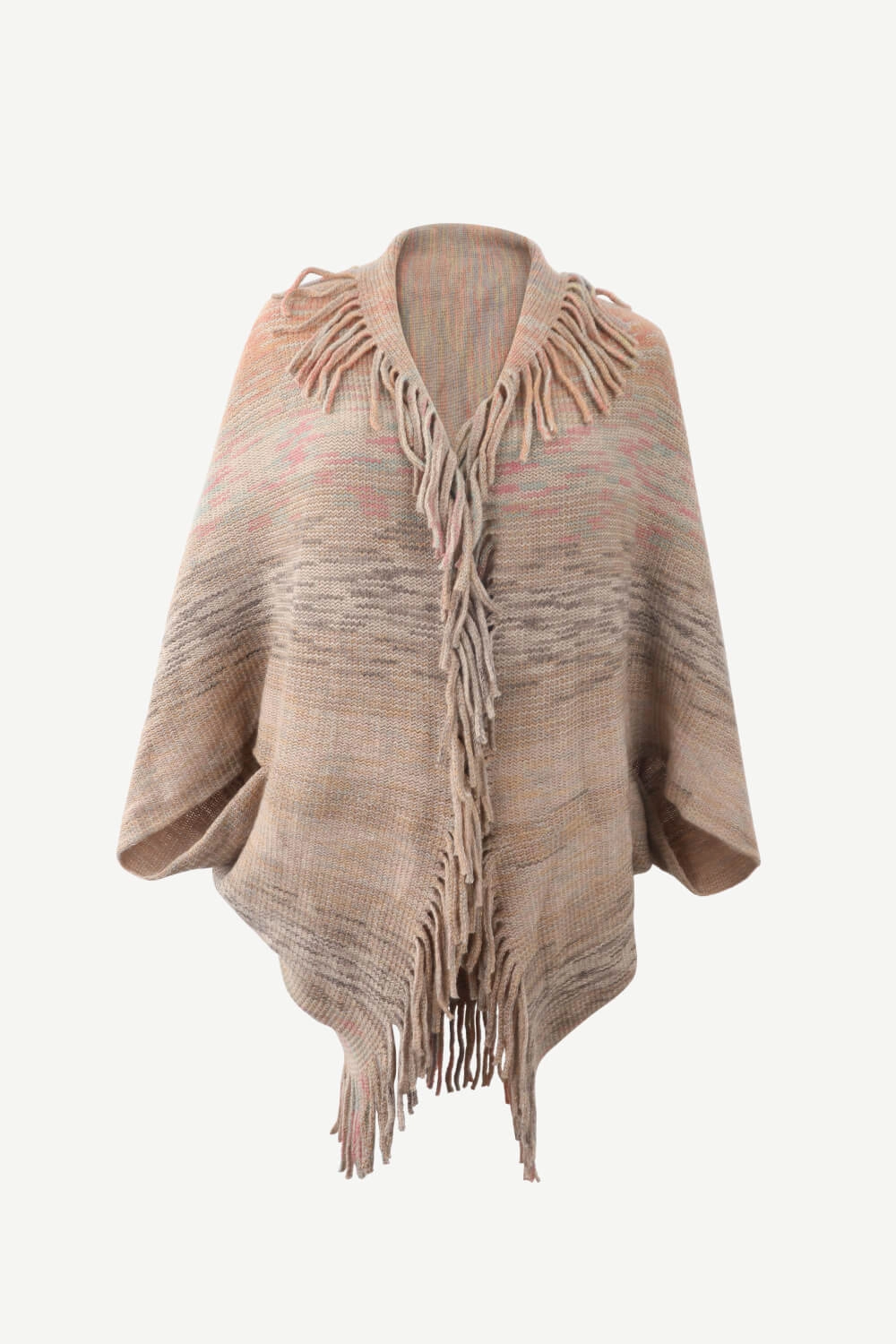Multicolored Fringe Trim Poncho Daily Special Offer