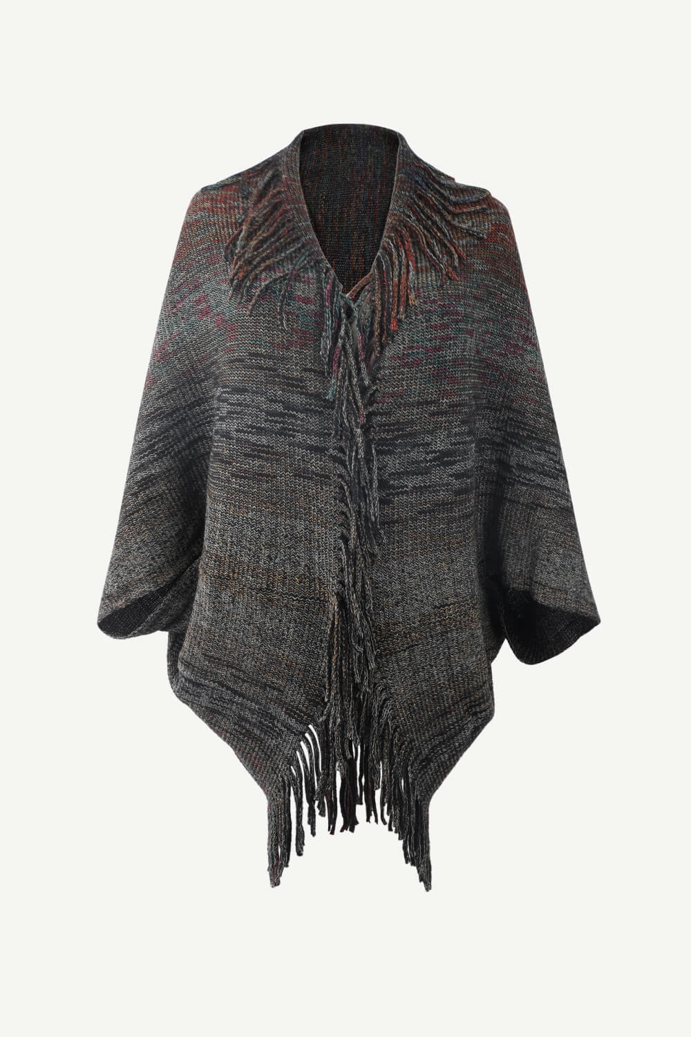 Flash Pick Today Multicolored Fringe Trim Poncho