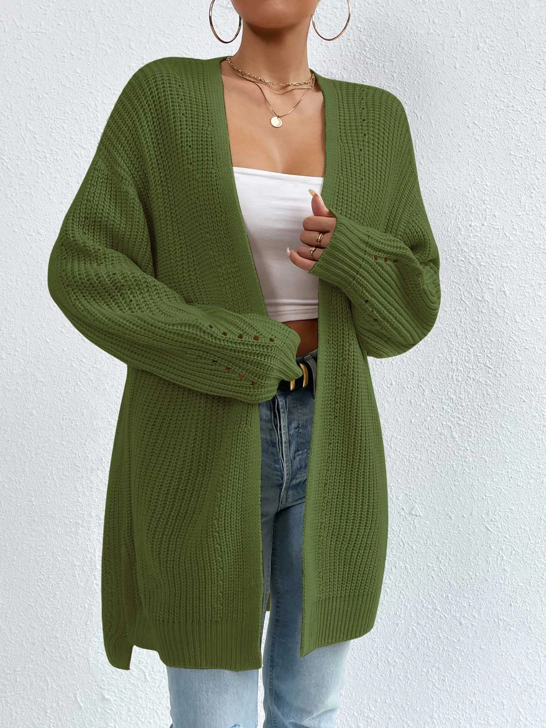 Open Front Dropped Shoulder Slit Cardigan Special Online Offer Flash Deal Today