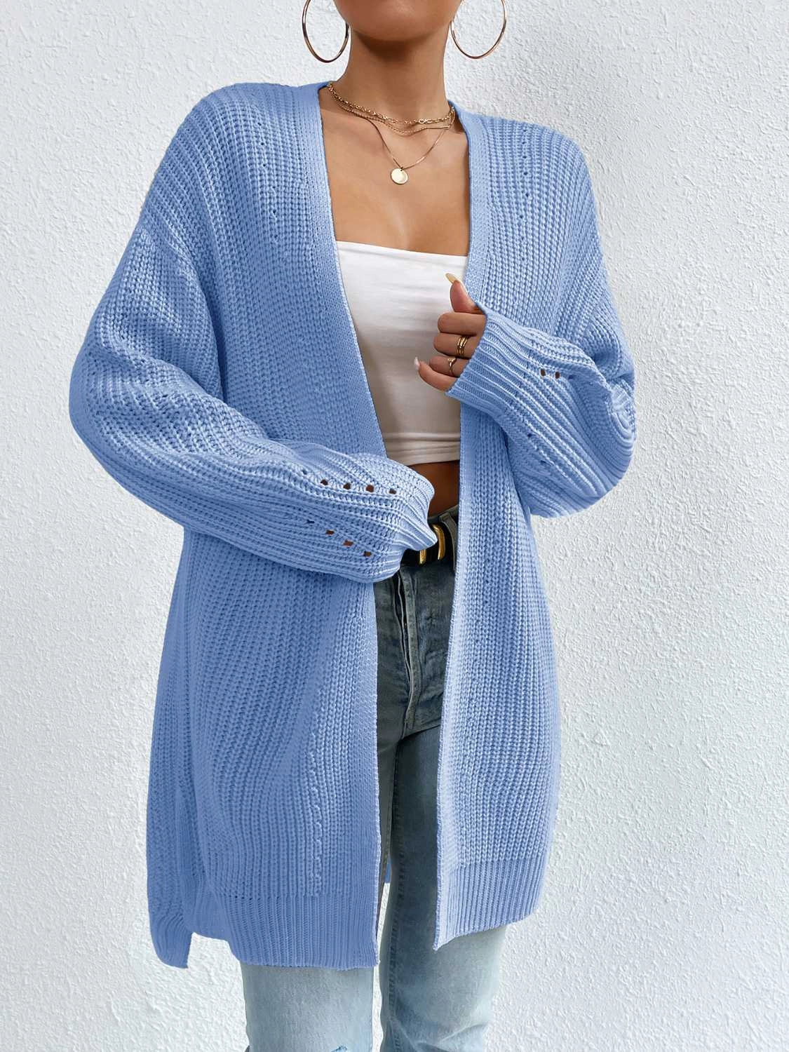 Special Online Offer Open Front Dropped Shoulder Slit Cardigan
