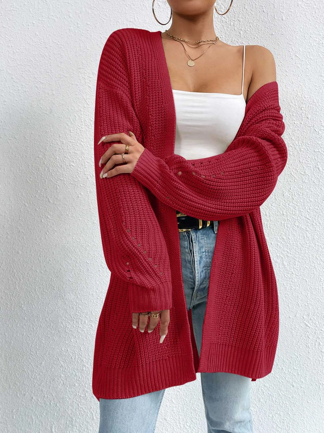 Exclusive Savings Event Open Front Dropped Shoulder Slit Cardigan