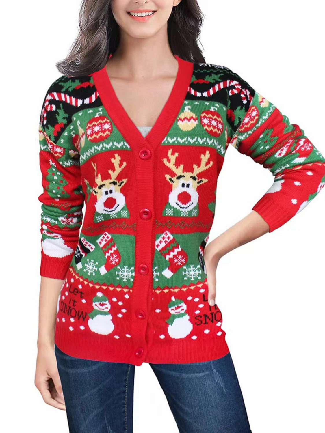 Reindeer Button Up Long Sleeve Cardigan Shop Now Save