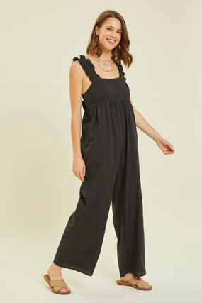 Special Steal Event Todays Hot Savings Heyson Full Size Ruffled Strap Back Tie Wide Leg Jumpsuit