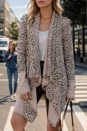 Exclusive Savings Event Leopard Open Front Long Sleeve Cover-Up