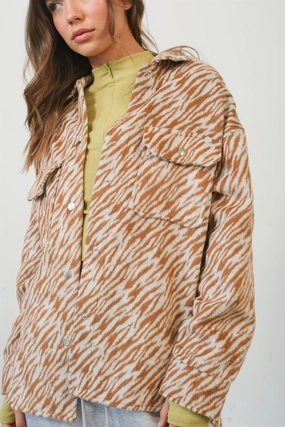 Hyfve Zebra Print Snap Down Long Sleeve Shacket Best Deal Today Mega Sale Now