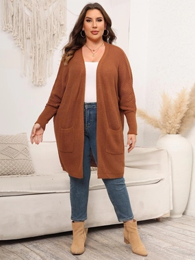 Plus Size Open Front Cardigan With Pockets Biggest Savings Now