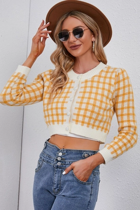 Grab Your Deal Today Steal the Deal Now Plaid Buttoned Cropped Cardigan