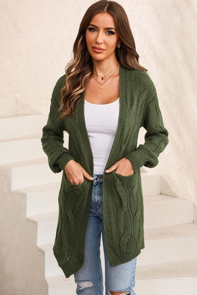 Cable-Knit Dropped Shoulder Slit Cardigan Big Hot Sale
