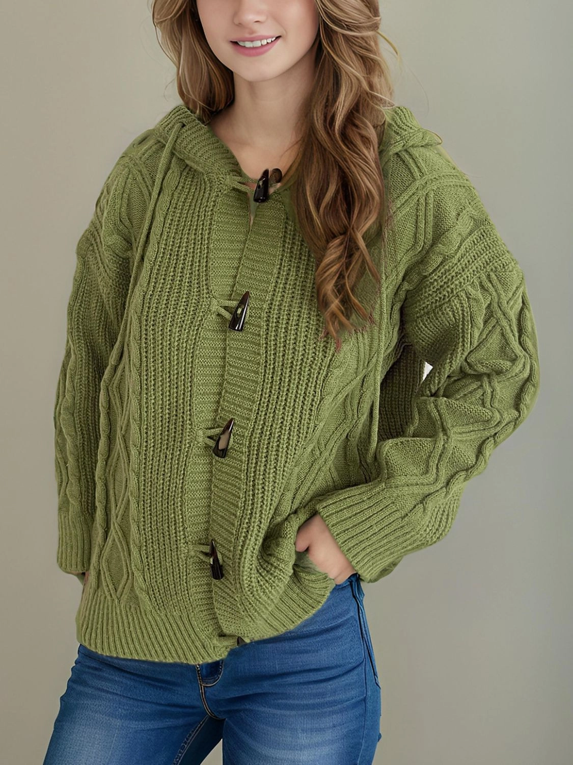 Trending Now Discount Cable-Knit Long Sleeve Hooded Cardigan