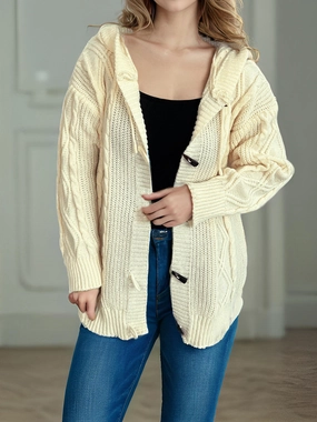 Cable-Knit Long Sleeve Hooded Cardigan Unmissable Deal Today