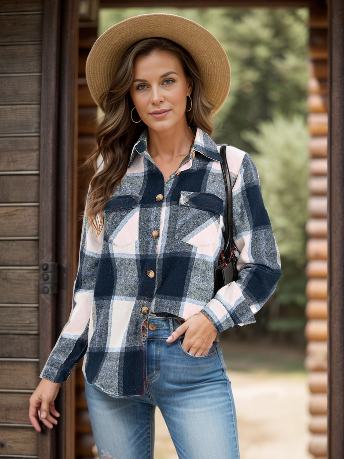 Full Size Pocketed Plaid Collared Neck Shacket Daily Clearance Deal