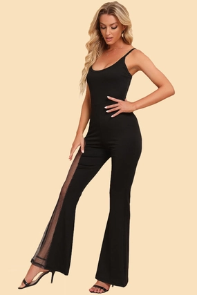 Spliced Mesh Spaghetti Strap Jumpsuit Grab It Now