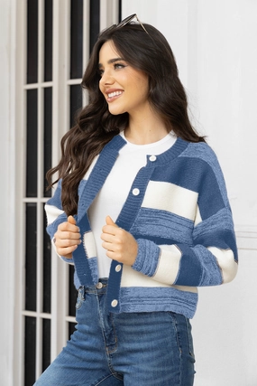 Deal of the Day Limited Stock Alert Striped Button Up Long Sleeve Cardigan