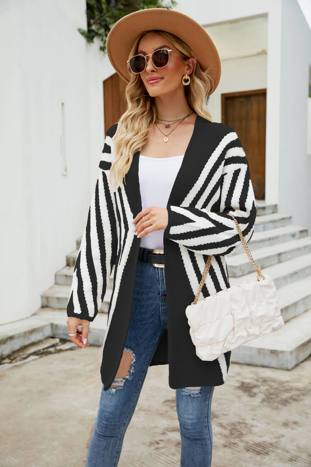 Grab It Now Dont Miss Out Woven Right Two-Tone Open Front Fuzzy Longline Cardigan