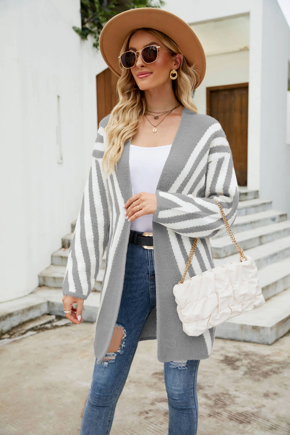 Instant Discount Woven Right Two-Tone Open Front Fuzzy Longline Cardigan