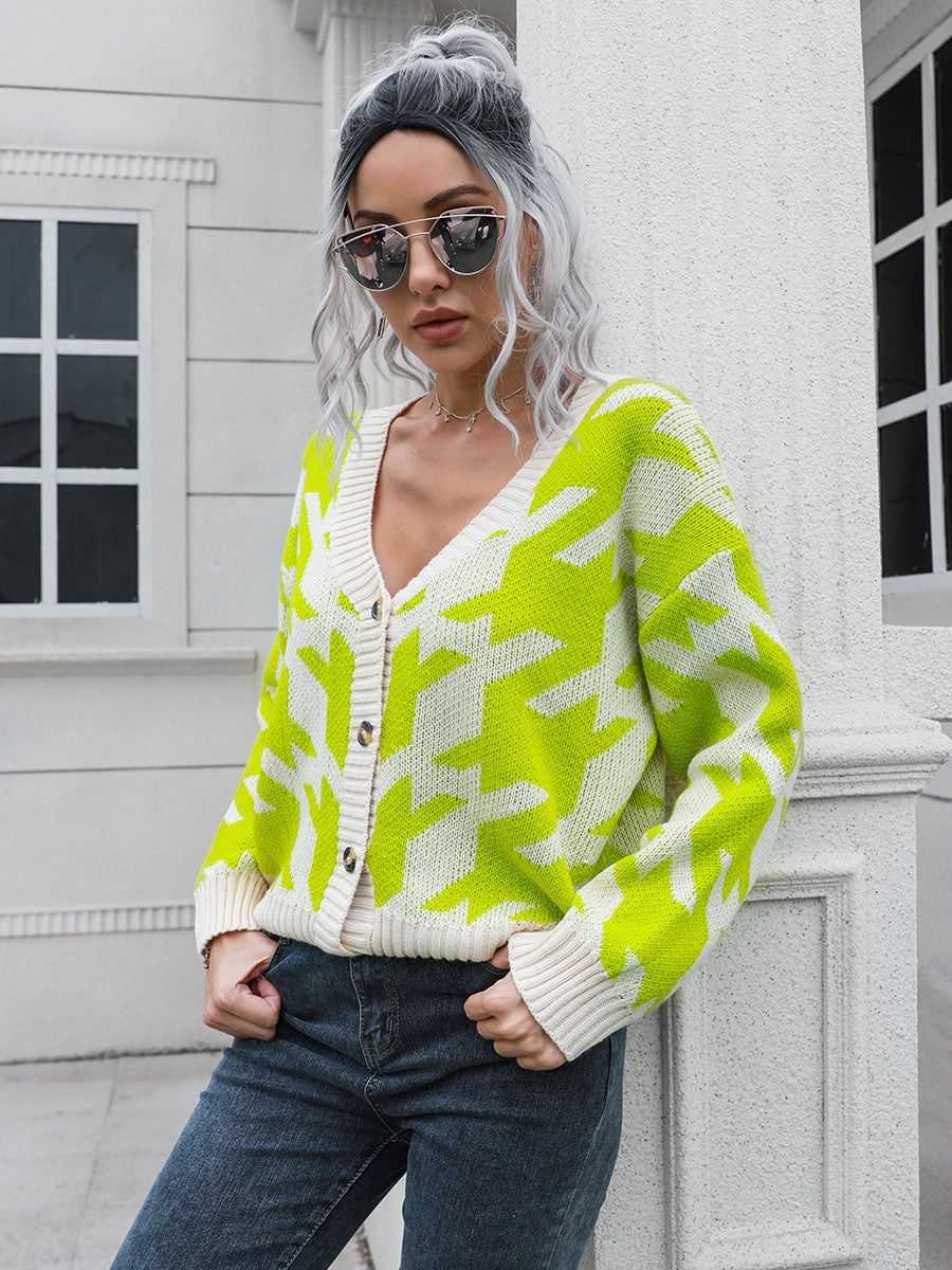 Houndstooth Button Down Cardigan Shop Save Big