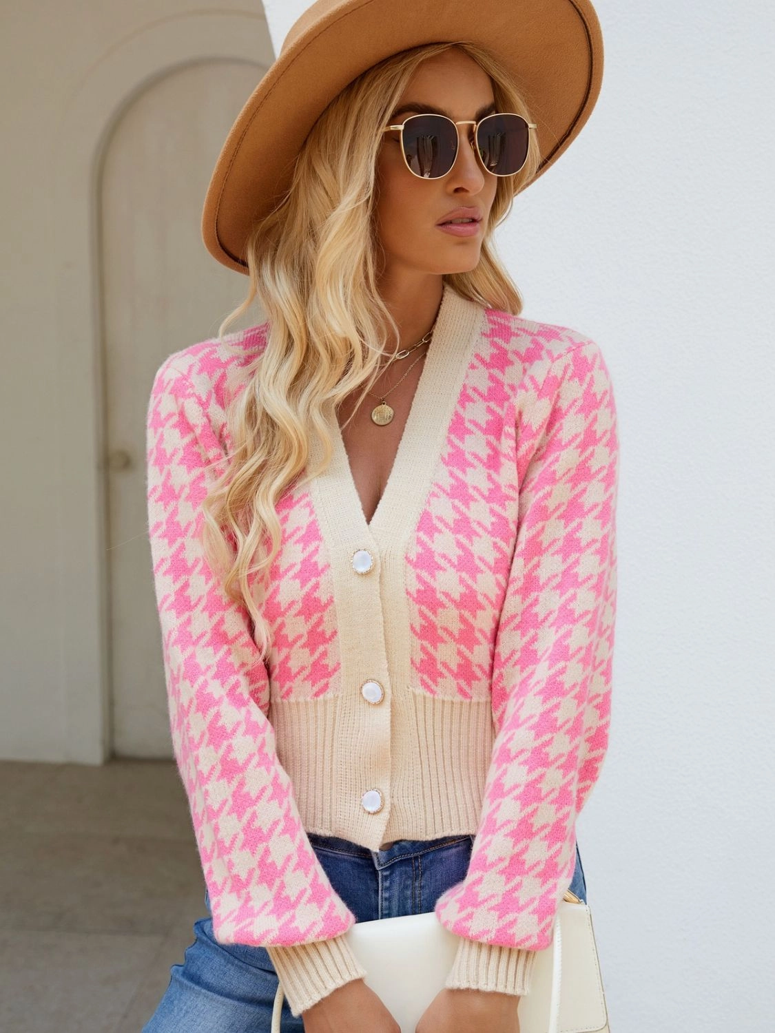 Houndstooth Button Up Long Sleeve Cardigan MustShop Sale MustHave Steals