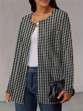 Save Big Online Houndstooth Open Front Long Sleeve Jacket