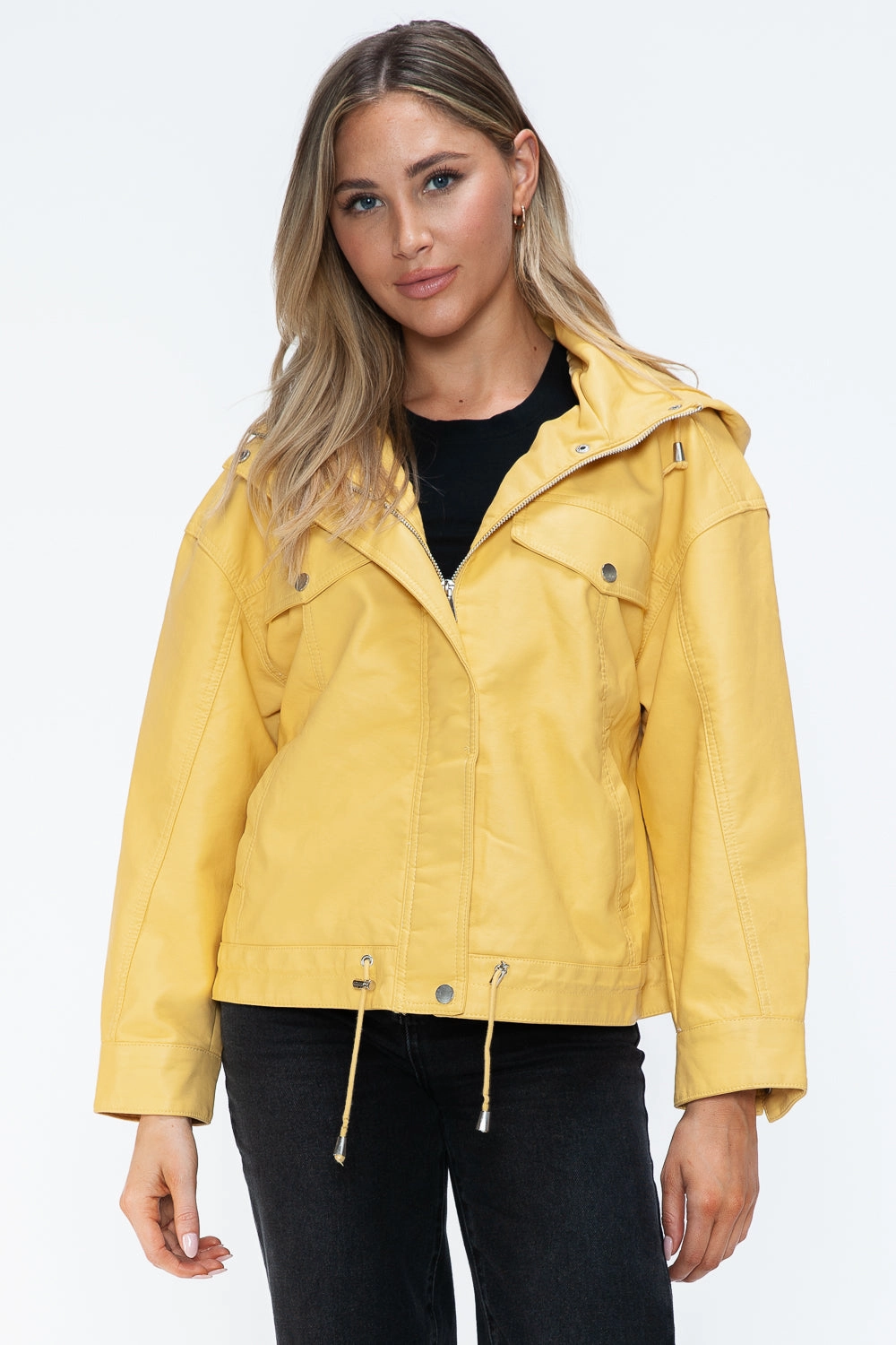 How Dare U Drawstring Hem Pu Leather Zip Up Jacket MustHave Deal Shop Smart Save