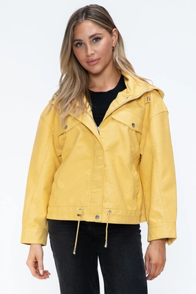 How Dare U Drawstring Hem Pu Leather Zip Up Jacket Save More Now Shop the Savings