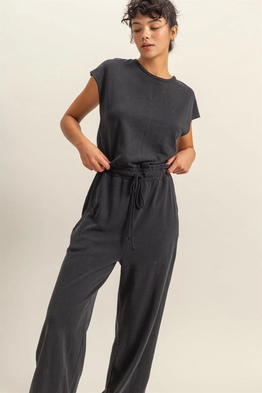 Trending Hot Picks Exclusive Deal Inside Hyfve Back Keyhole Round Neck Cap Sleeve Drawstring Jumpsuit