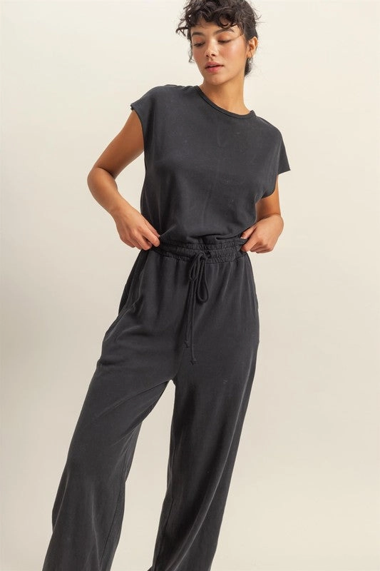Todays Hot Savings Hyfve Back Keyhole Round Neck Cap Sleeve Drawstring Jumpsuit