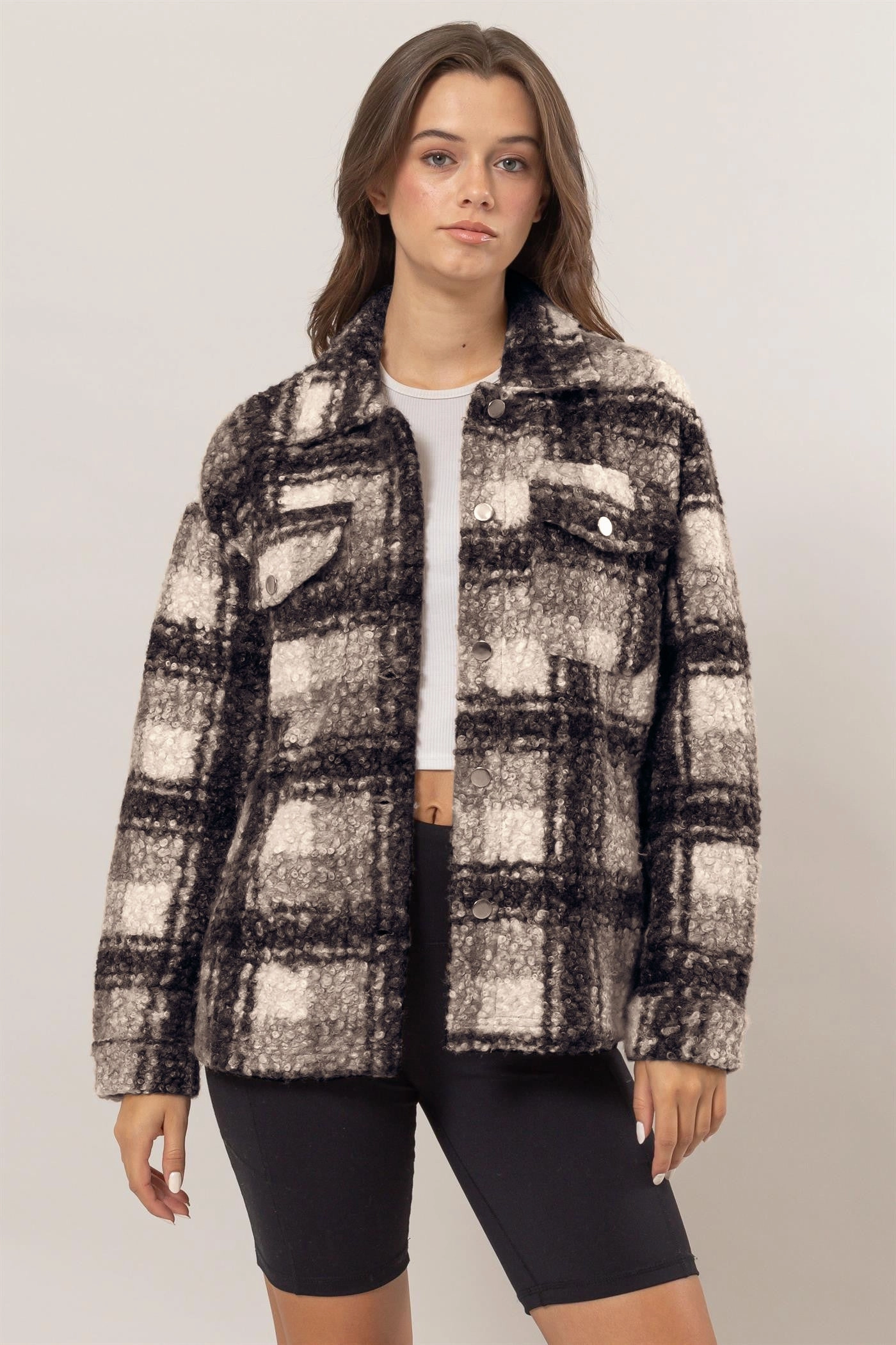 Hyfve Plaid Button Up Boucle Jacket Clearance Event Sweet Deal Inside