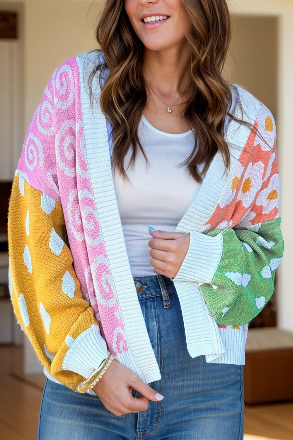 Color Block Open Front Long Sleeve Cardigan Surprise Discount Today Today Only Special