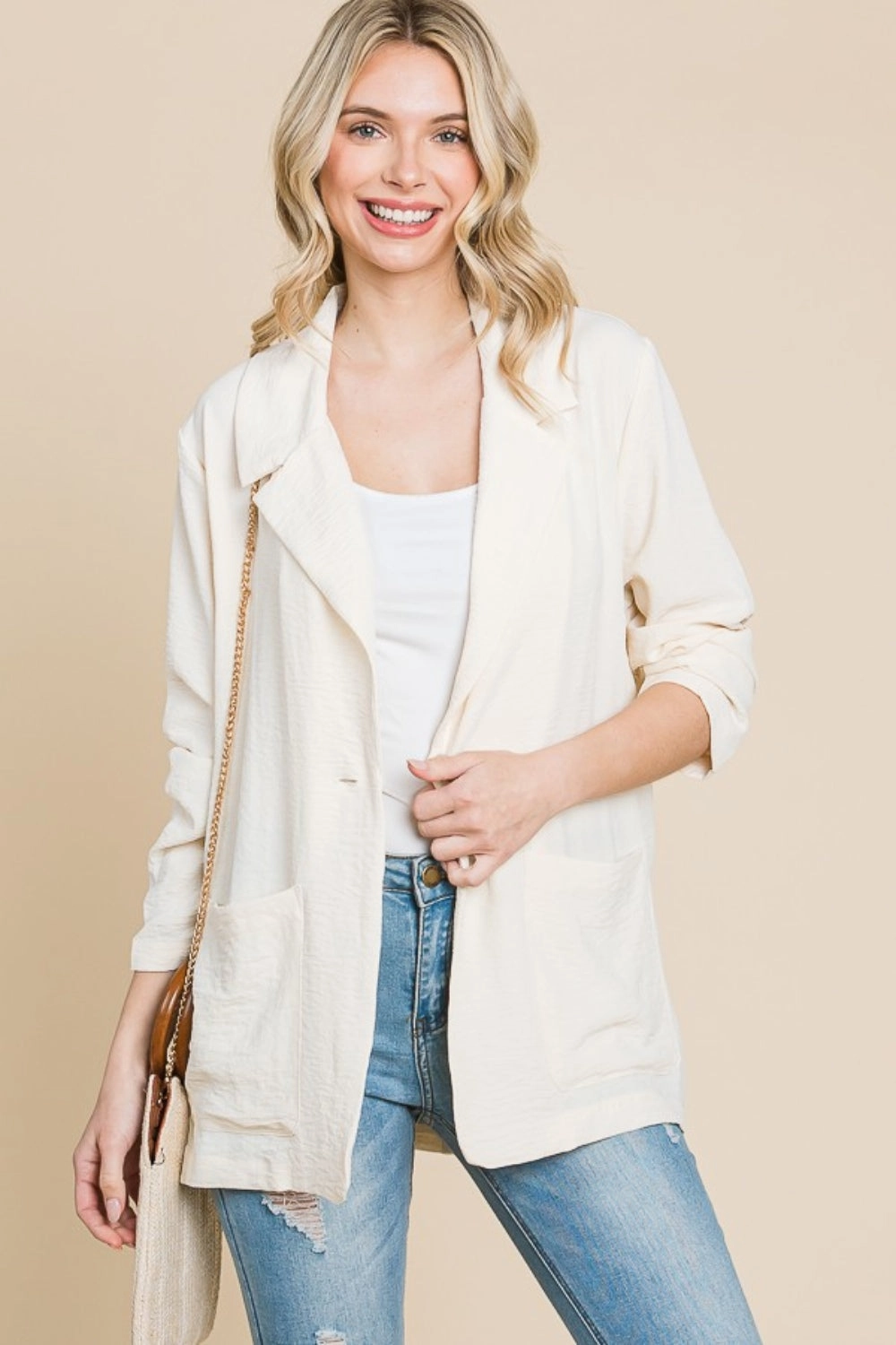 Culture Code One Button Long Sleeve Blazer With Pockets Hot Savings Alert