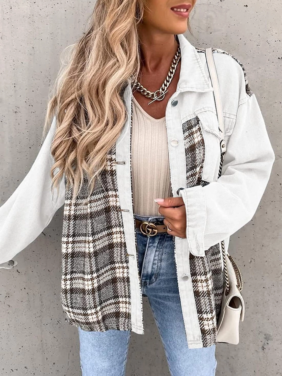 Plaid Button Up Dropped Shoulder Jacket Hot Discount Deal Shop Now Save